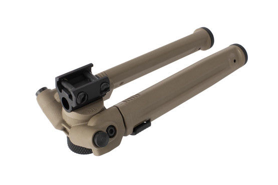 Magpul FDE M1913 bipods feature legs that can be folded 180-degrees for optimal stowage positions and ideal leg positions